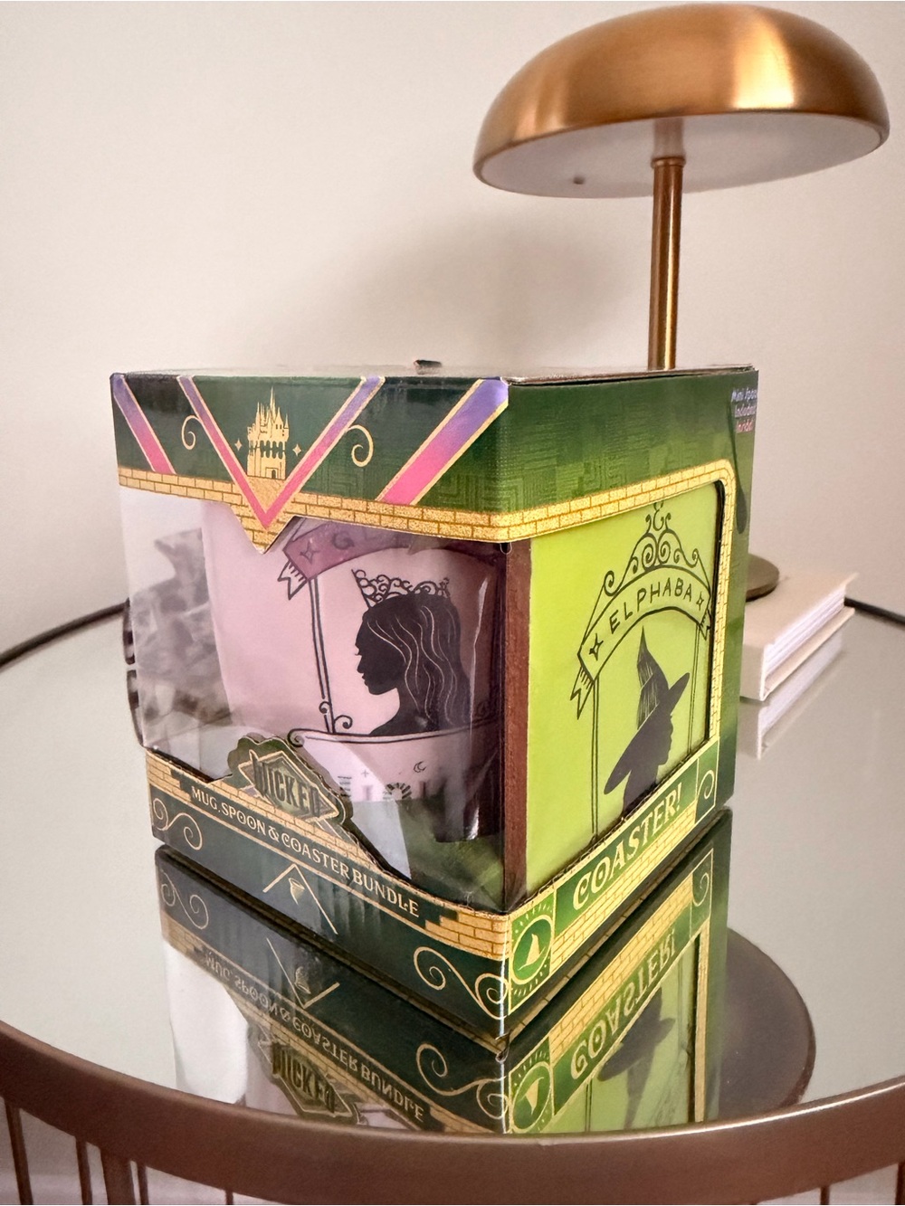Wicked Elphaba Mug, Spoon & Coaster Gift Set - Green & Pink